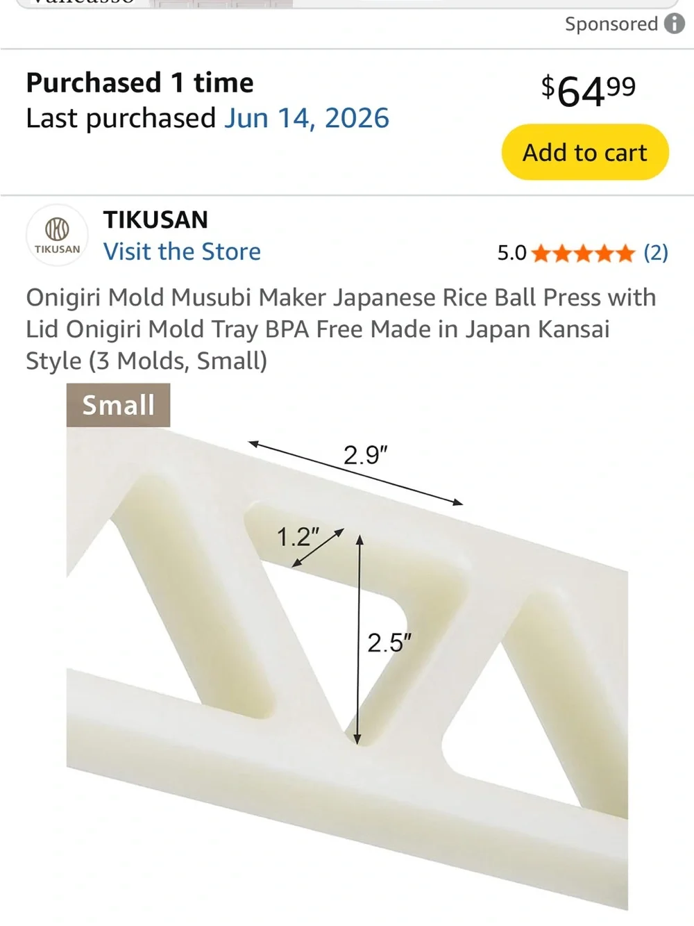 TIKUSAN Onigiri Mold Musubi Maker - White (3 Cavity)